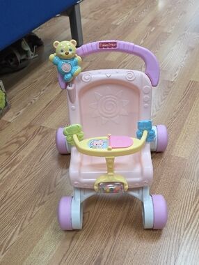 Vintage Fisher-Price Pink Toddler Push Walker with Interactive Tray